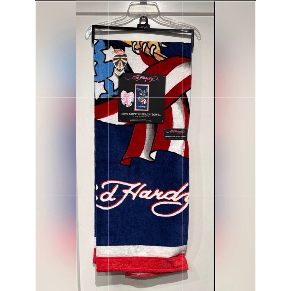 Ed Hardy Beach Towel-Navy Eagle